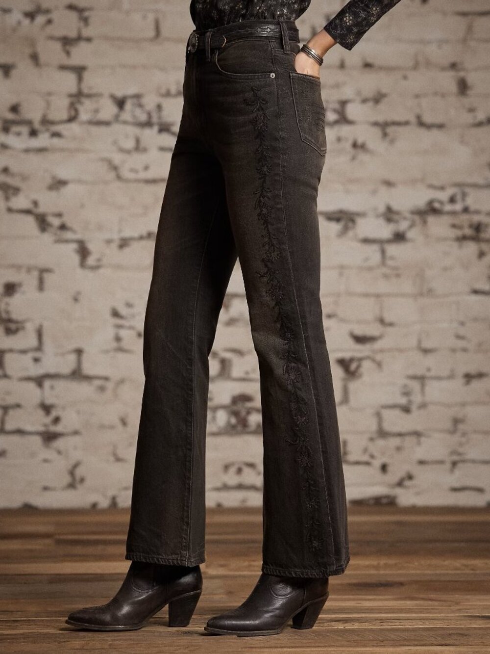 Double RL Embroidered Black Bootcut Jean RRL Women's size 27